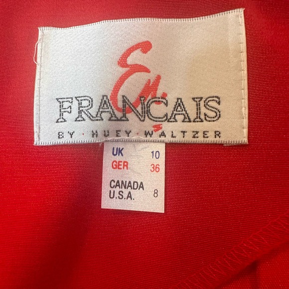 En Francais by Huey Waltzer New Deadstock Vintage 80's Red Cocktail Dress NWT 8 - Picture 7 of 10